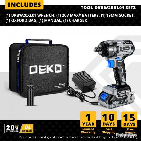 Cle a Choc Sans Fil 20V 350Nm 13mm, Modele: DKBW20XL01 SET3