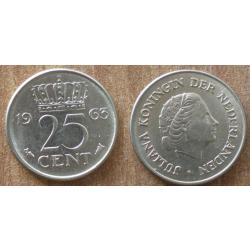 Pays Bas 25 Cent 1963 Piece Hollande Netherlands Cents Gulden