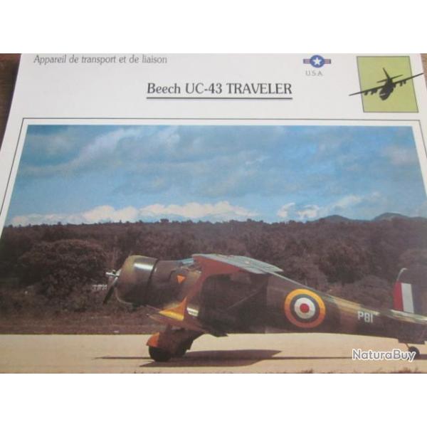 FICHE  AVIATION  TYPE TRANSPORT ET DE LIAISON  /  BEECH UC 43 TRAVELER  USA