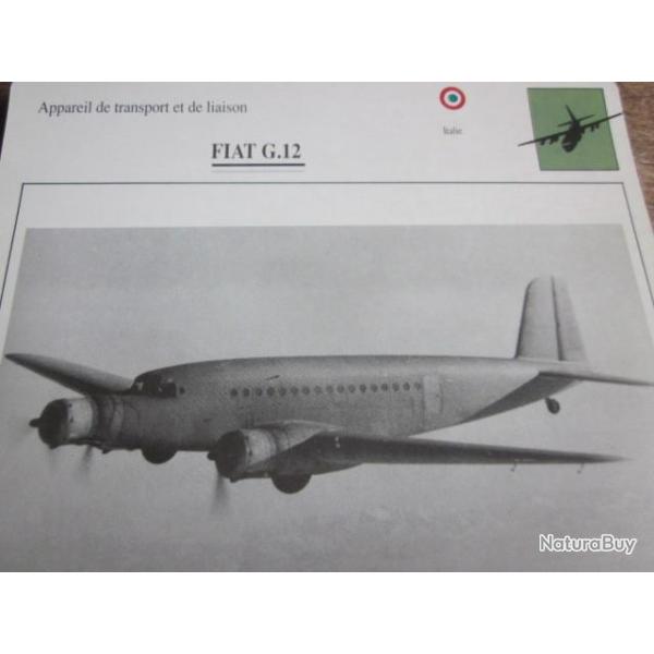 FICHE  AVIATION  TYPE TRANSPORT ET DE LIAISON  /  FIAT G 12  ITALIE