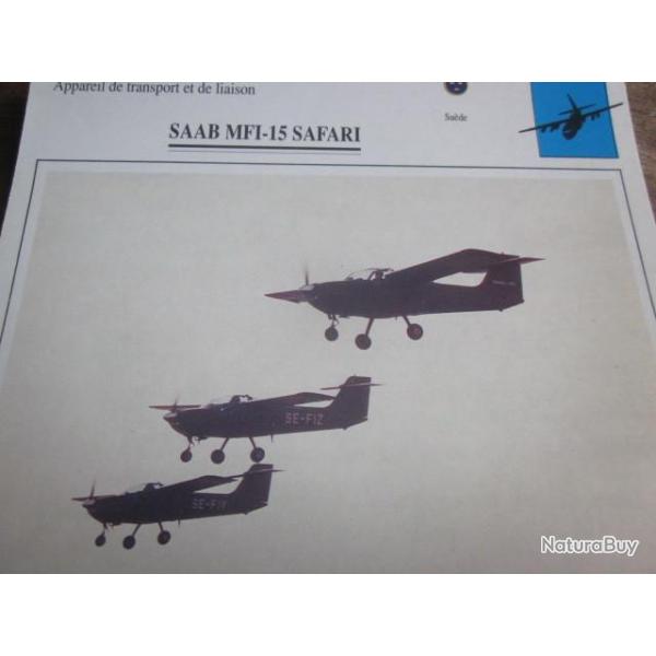 FICHE  AVIATION  TYPE TRANSPORT ET DE LIAISON  /  SAAB MFI 15 SAFARI  SUEDE