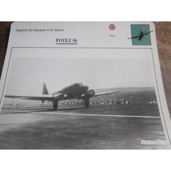 FICHE  AVIATION  TYPE TRANSPORT ET DE LIAISON  /  POTEZ 56   FRANCE