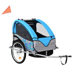 Remorque à vélo et poussette pour enfants 2-en-1 Bleu et gris 91377