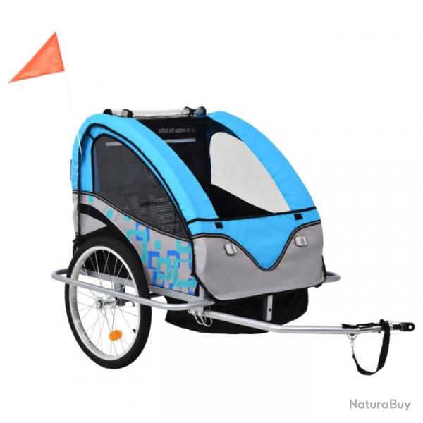 Remorque  vlo et poussette pour enfants 2-en-1 Bleu et gris 91377