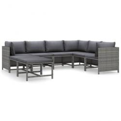 Salon de jardin 8 pcs avec coussins Résine tressée Gris 3059771