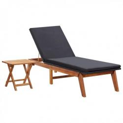 Chaise longue avec table Résine tressée et bois d'acacia massif 45991