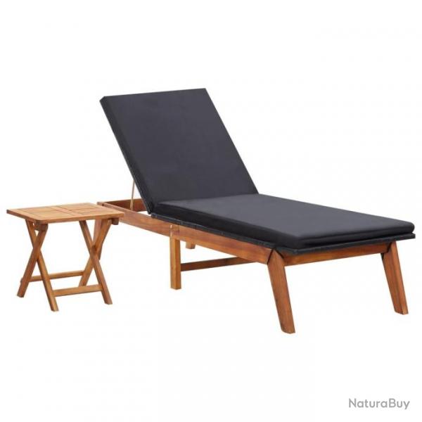 Chaise longue avec table Rsine tresse et bois d'acacia massif 45991