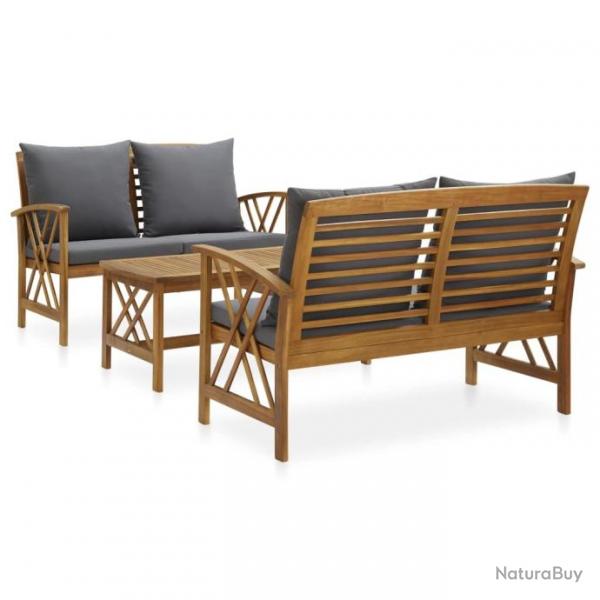 Salon de jardin 3 pcs avec coussins Bois d'acacia solide 3057992