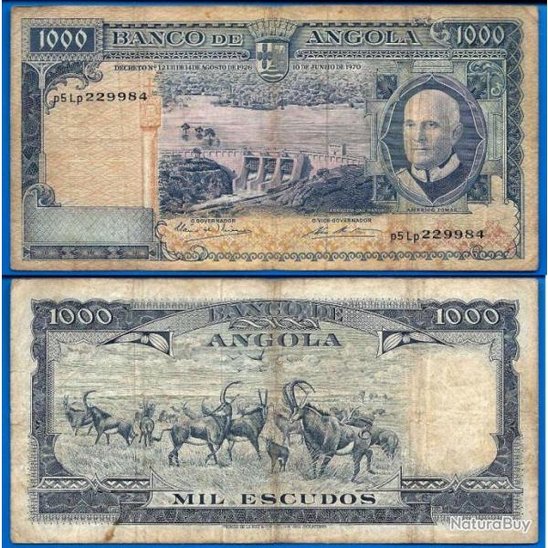 Angola 1000 Escudos 1970 Tomas Afrique Escudo Billet Animal Colonie Portugal