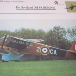FICHE  AVIATION  TYPE TRANSPORT ET DE LIAISON  /  DE HAVILLAND  DH 89 DOMINIE  G BRETAGNE