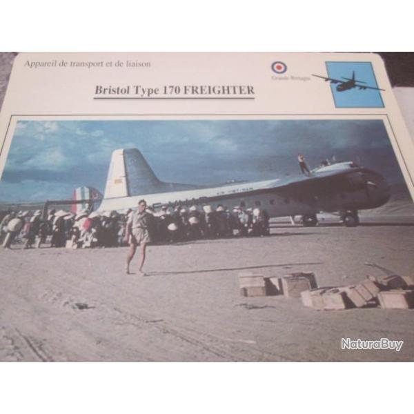 FICHE  AVIATION  TYPE  APPAREIL  DE TRANSPORT LIAISON / BRISTOL TYPE 170 FREIGHTER G BRETAGNE