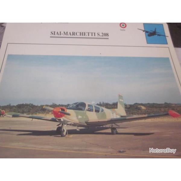 FICHE  AVIATION  TYPE  APPAREIL  DE TRANSPORT LIAISON / SIAI MARCHETTI S 208  ITALIE