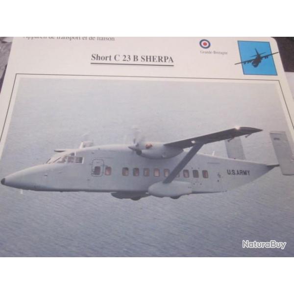 FICHE  AVIATION  TYPE  APPAREIL  DE TRANSPORT LIAISON / SHORT 23B SHERPA  G BRETAGNE