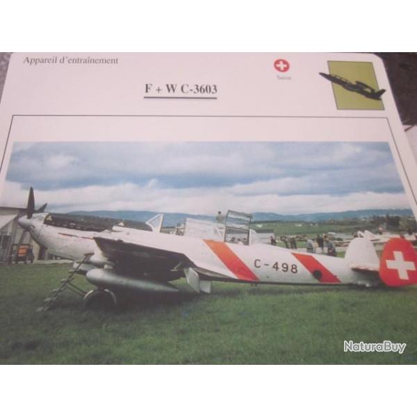 FICHE  AVIATION  TYPE  APPAREIL  D ENTRAINEMENT  / F W C  3603  SUISSE