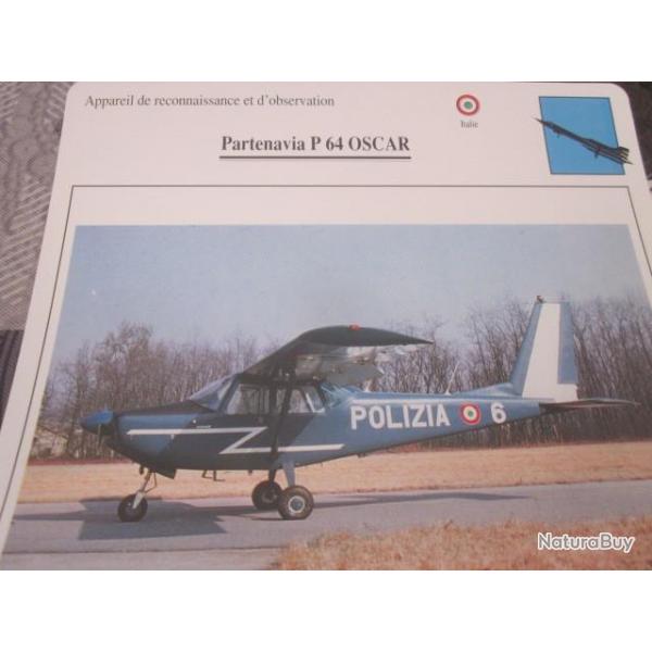 FICHE  AVIATION  TYPE  APPAREIL  DE RECONNAISSANCE ET D OBSERVATION  / PARTENAVIA P64 OSCAR  ITALIE