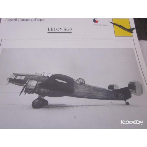 FICHE  AVIATION  TYPE  APPAREIL  D ATTAQUE ET D APPUI  / LETOV S 50 TCHECOSLOVAQUIE