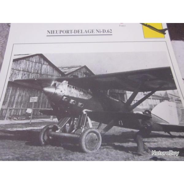 FICHE  AVIATION  TYPE  CHASSEUR  / NIEUPORT DELAGE NI D 62  FRANCE