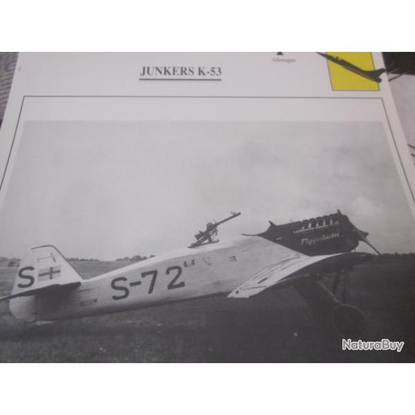 FICHE  AVIATION  TYPE  CHASSEUR  / JUNKERS K 53  ALLEMAGNE