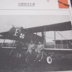 FICHE  AVIATION  TYPE APPAREIL RECONNAISSANCE ET D OBSERVATION /  FARMAN F 40  FRANCE