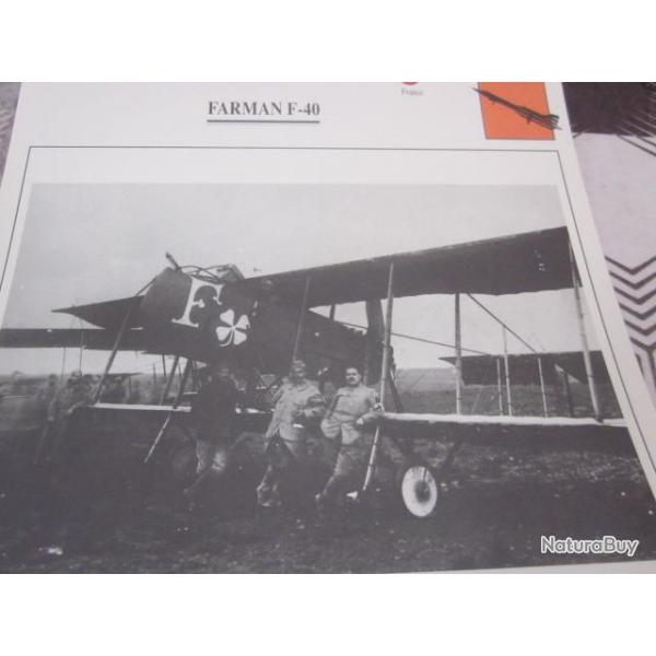 FICHE  AVIATION  TYPE APPAREIL RECONNAISSANCE ET D OBSERVATION /  FARMAN F 40  FRANCE