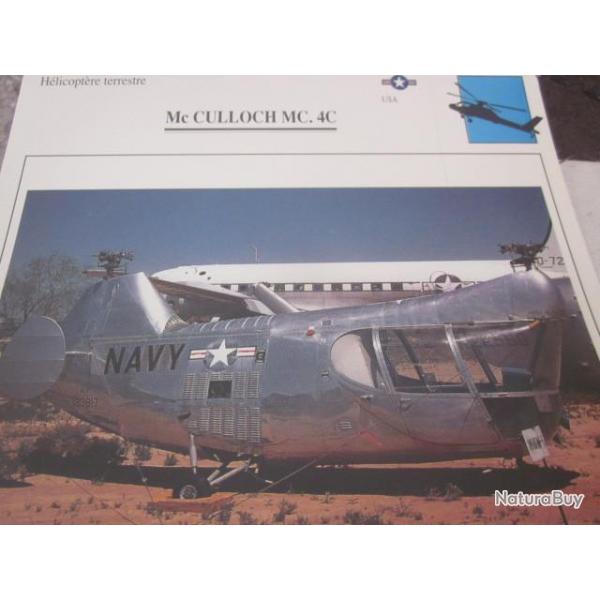 FICHE  AVIATION  TYPE HELICOPTERE TERRESTRE / Mc CULLOCH  MC 4C  USA