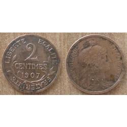 France 2 Centimes 1907 Piece Rare Dupuis Centime Francs Franc Centime