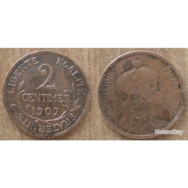 France 2 Centimes 1907 Piece Rare Dupuis Centime Francs Franc Centime