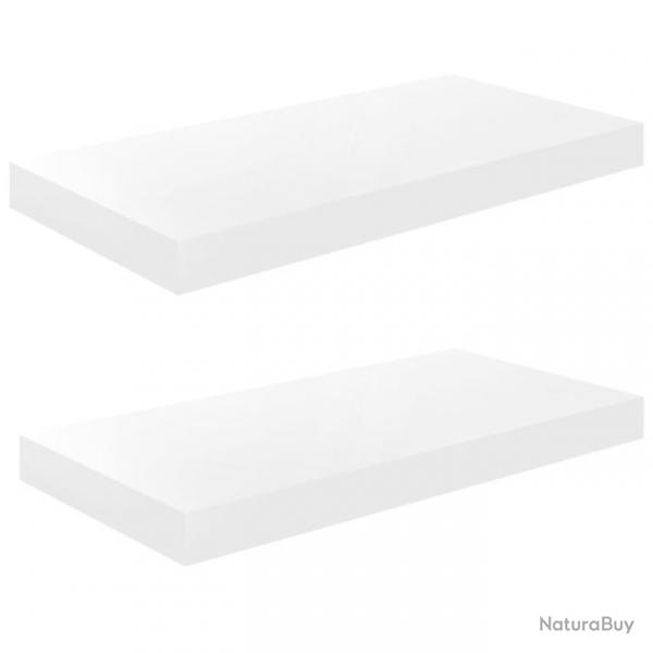 tagre murale flottante 2 pcs Blanc brillant 50x23x3,8 cm MDF 323746