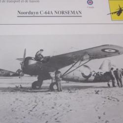 FICHE  AVIATION  TYPE  APPAREIL  DE TRANSPORT LIAISON /  NOORDUYN  C 64A  NORSEMAN   CANADA