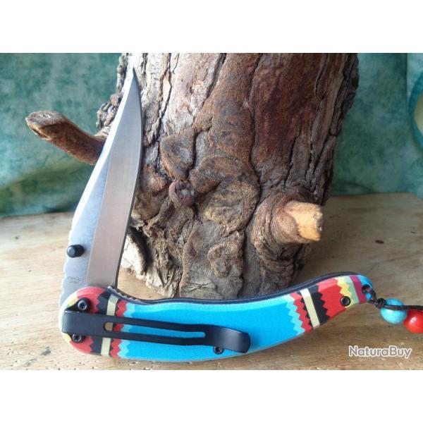 Couteau Indien Native Spirit Lame Acier Inox Manche Synthtique Blue CN300450TR