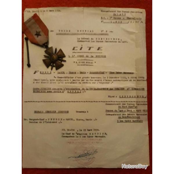 medaille croix de guerre etoile d argent et cite a l ordre de la division bravoure au nord laos
