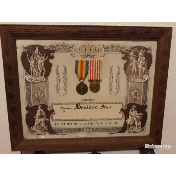 cadre et medailles de la grande guerre 1914/1918