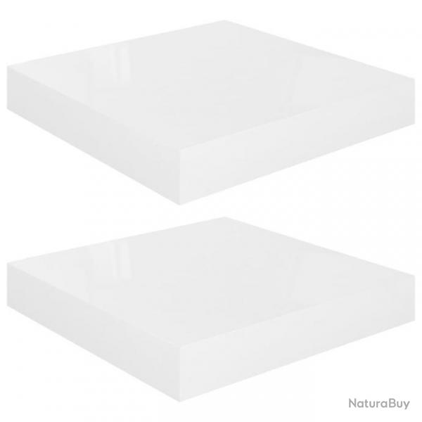 tagre murale flottante 2 pcs Blanc brillant 23x23,5x3,8cm MDF 323740