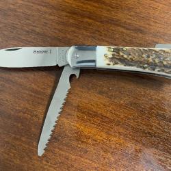 Couteau CONSORZIO - Lame 80mm + Lame à éviscérer - Manche bois de cerf mitres inox - Bélière