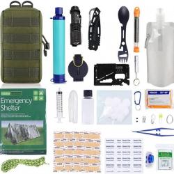Kit de survie complet avec pochette verte - Equipements d'urgence - Livraison gratuite et rapide