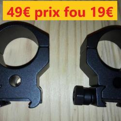 Paire de GAMO colliers pleins montage haut rail 22mm Ø 30mm hauteur 19          P302219