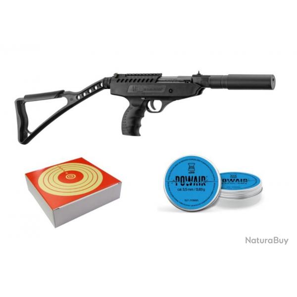 Pack Pistolet Air Comprim 5.5mm Langley Hitman BO Manufacture + 250 Plombs + 100 Cibles - 9 Joules