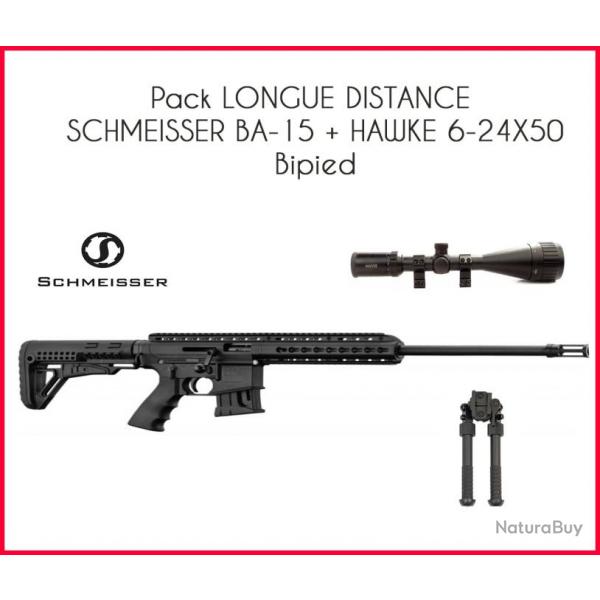 Pack LONGUE DISTANCE SCHMEISSER BA-15 + HAWKE 6-24X50 + bipied 