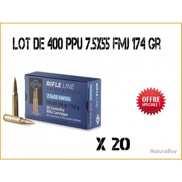 400 Munitions PARTIZAN PPU 7.5x55 11.3gr FMJ 