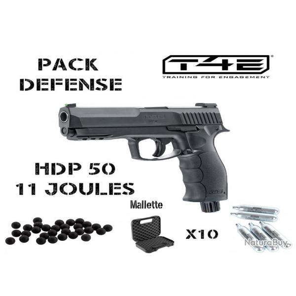 Pack pistolet balle caoutchouc Umarex T4E HDP 50 (11 joules) + malette 