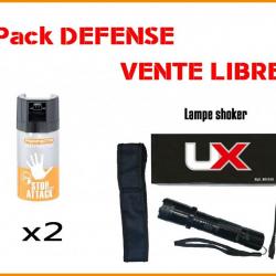 Pack DEFENSE SHOKER LAMPE 2.400.000 V + 2 BOMBES DE DEFENSE 