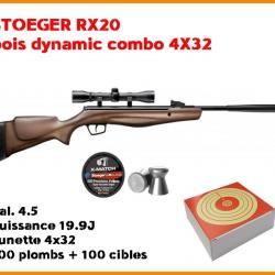 Pack Cara air Stoeger RX20 bois dynamic combo 4X32 hausse et guidon Cal. 4.5 - Puissance 19.9J 