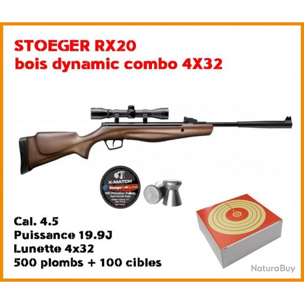 Pack Cara air Stoeger RX20 bois dynamic combo 4X32 hausse et guidon Cal. 4.5 - Puissance 19.9J 