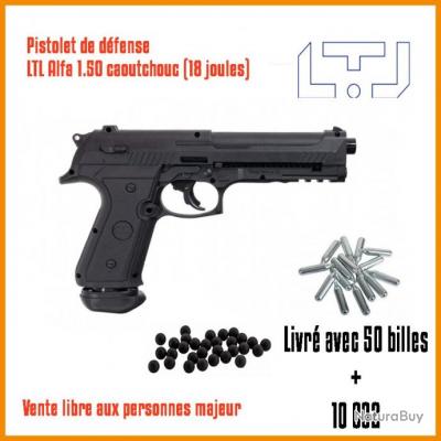 Pack pistolet de défense LTL Alfa 1.50 caoutchouc (18 joules) 