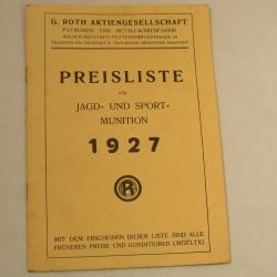 Livre Preisliste Jag und Sport munition 1927