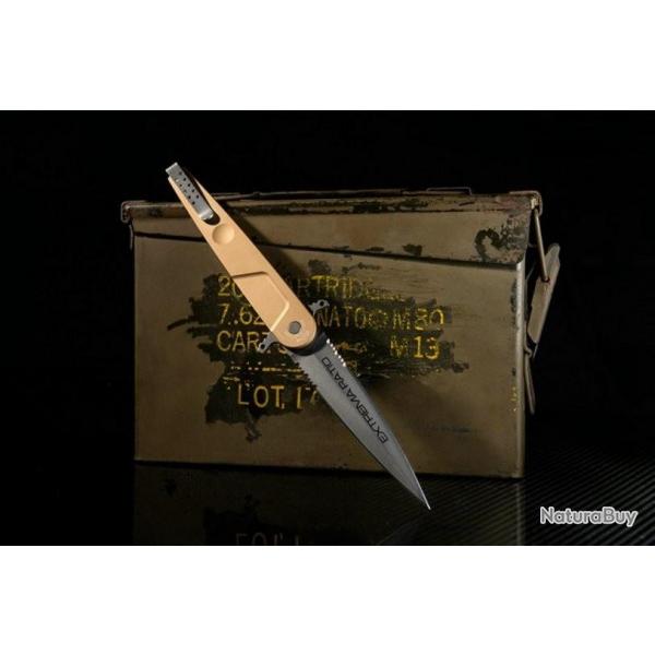 Couteau Extrema Ratio BF4 Contractor Lame Acier N690 Manche Tan Aluminium Linerlock Italy EX0498DW