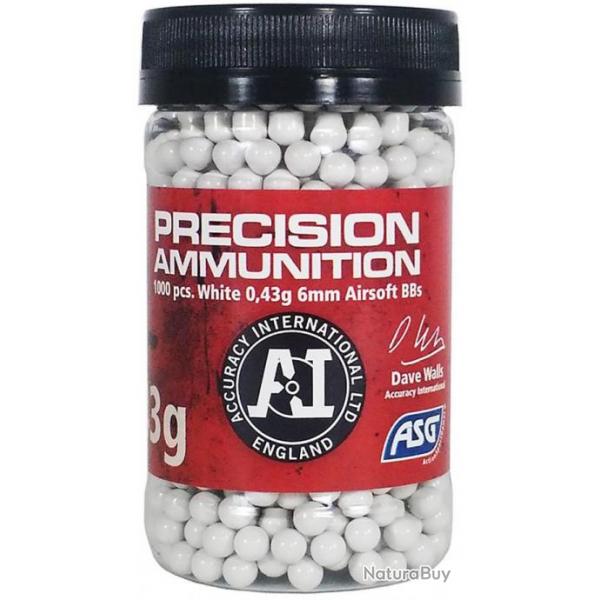 Billes Airsoft 6mm Accuracy Int. 0.43g x 1000 blanches 