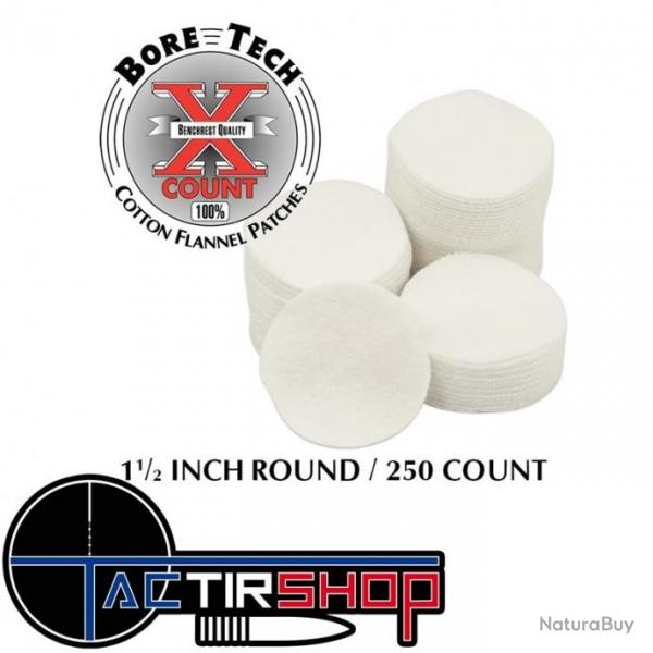 250 Patchs ronds Bore Tech 1 1/2" Calibre .25 Cal., 6.5 mm, .270 Cal., .284 Cal., 7 mm, .357 Cal., .