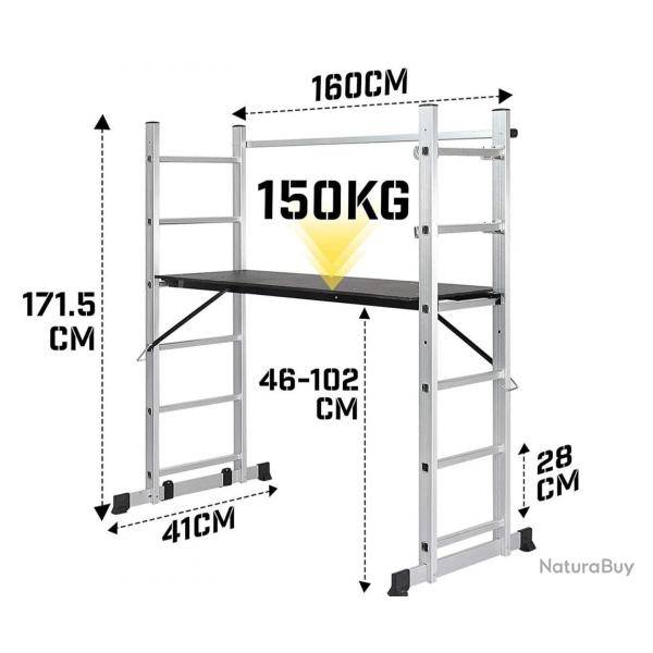 chafaudage et chelle multifonction 4 en 1 mobile rglable en hauteur 102 cm en aluminium charge m