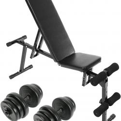 Banc de musculation set d'haltères courts 40 kg inclinable pliable réglable barre 43 cm 4 bagues de